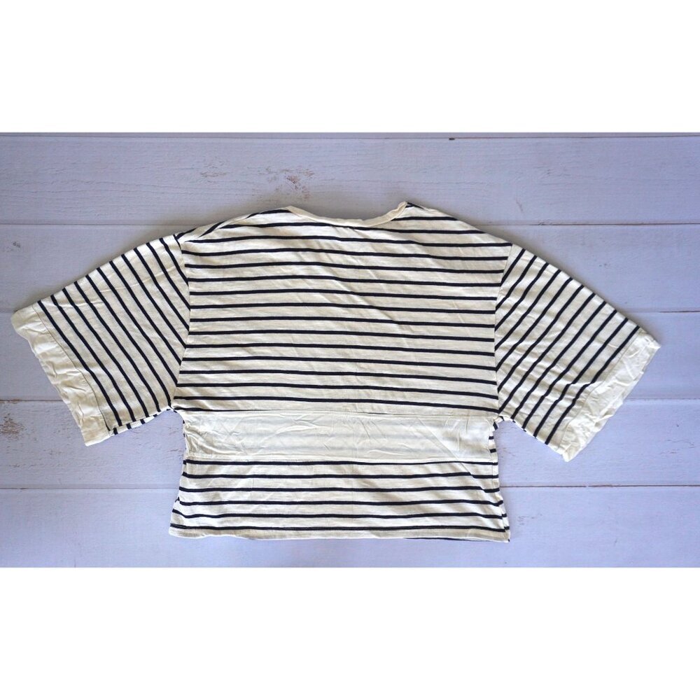 Zara Trafaluc Women's Navy Cream Striped Boxy Tee - Size S - Picture 4 of 4